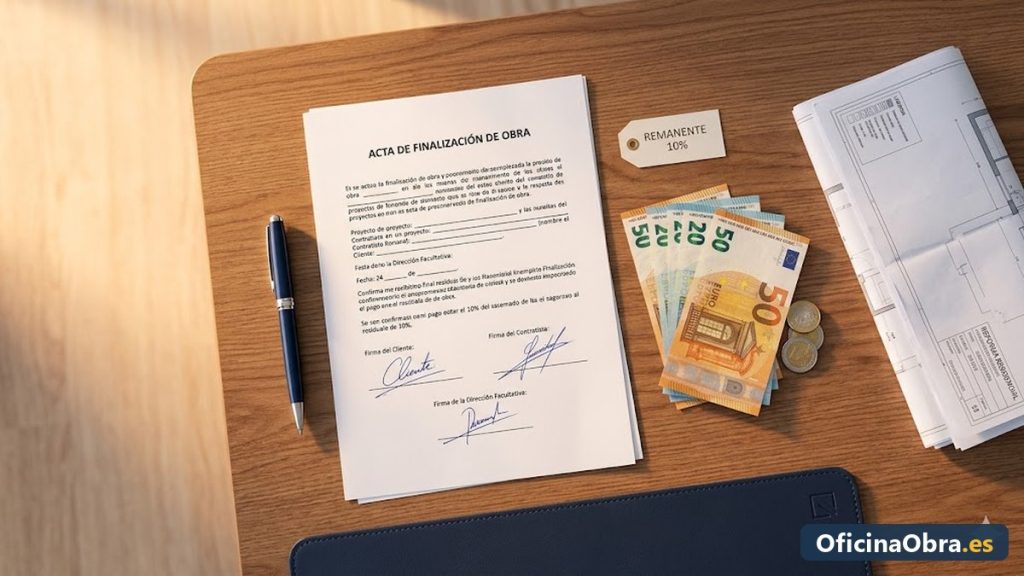 Acta de fin de obra firmada para cobrar el ultimo 10% del presupuesto