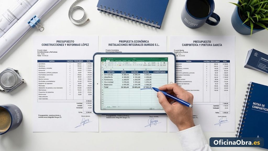 Comparativo de tres subcontratas de obra para empresa de reformas en Excel