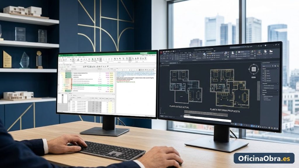 Oficina tecnica externa preparando presupuesto en BC3 y planos para empresa de reformas
